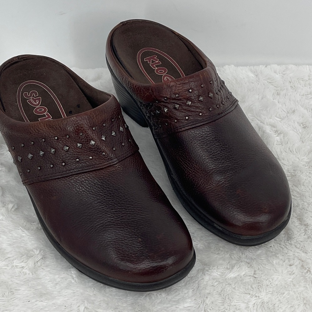 Klogs Dark Brown Studded Leather Clogs WOMENS SIZE 7.5M